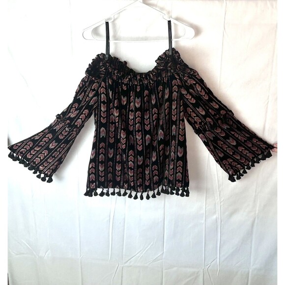 Miss Me Womens Medium Renaissance Bohemian Hippie Retro Velvet Tassel Trim Top‎ - Picture 8 of 9